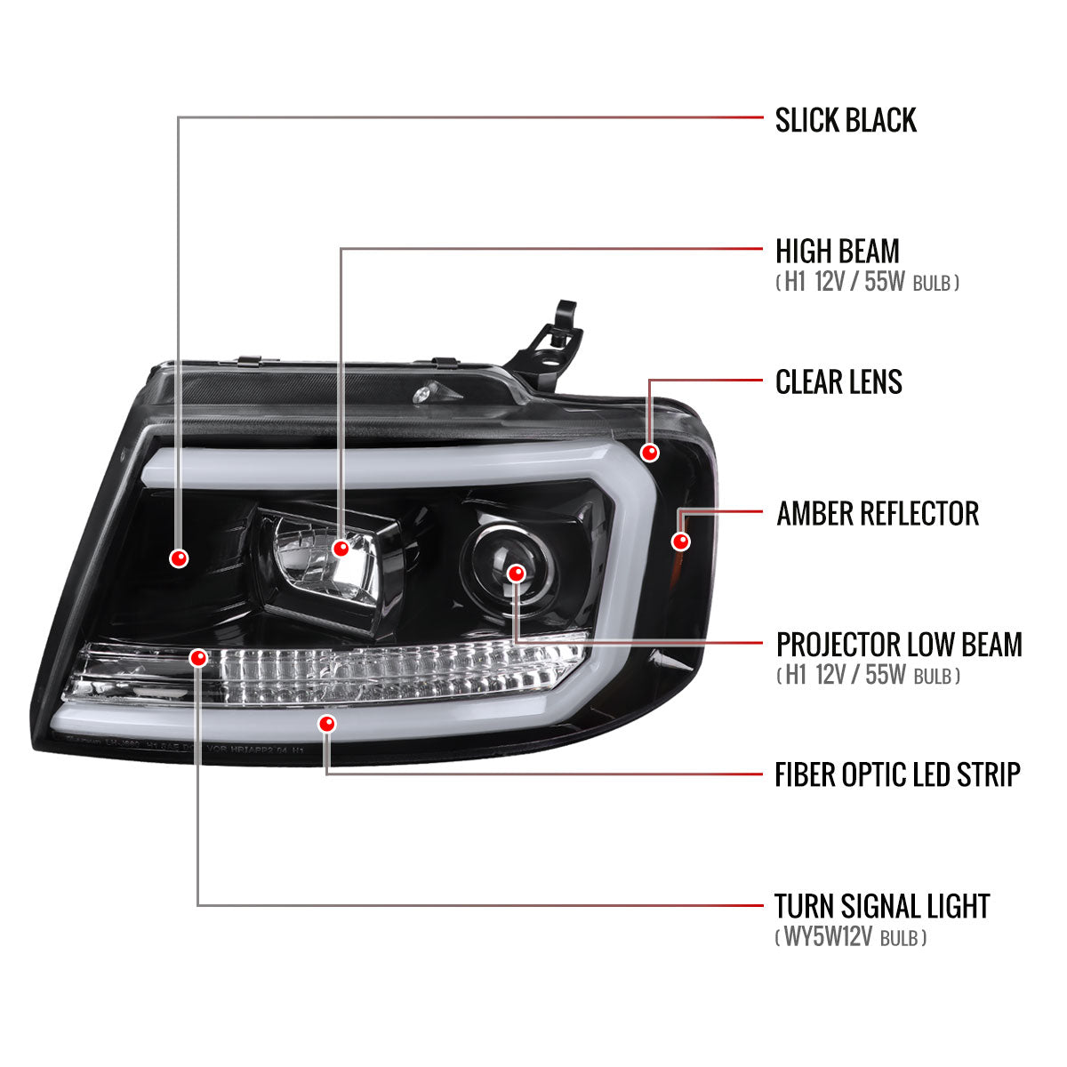 2004-2008 Ford F-150/ 2006-2008 Lincoln Mark LT LED C-Bar Projector Headlights (Jet Black Housing/Clear Lens)