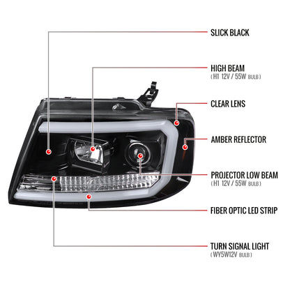 2004-2008 Ford F-150/ 2006-2008 Lincoln Mark LT LED C-Bar Projector Headlights (Jet Black Housing/Clear Lens)