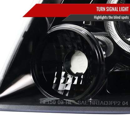 2004-2008 Ford F-150/ 2006-2008 Lincoln Mark LT Dual Halo Projector Headlights (Jet Black Housing/Clear Lens)