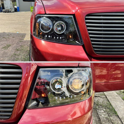 2004-2008 Ford F-150/ 2006-2008 Lincoln Mark LT Dual Halo Projector Headlights (Jet Black Housing/Clear Lens)
