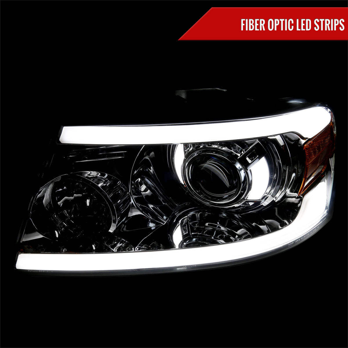 2004-2008 Ford F-150/ 2006-2008 Lincoln Mark LT Projector Style Headlights w/ LED Bar (Chrome Housing/Smoked Lens)