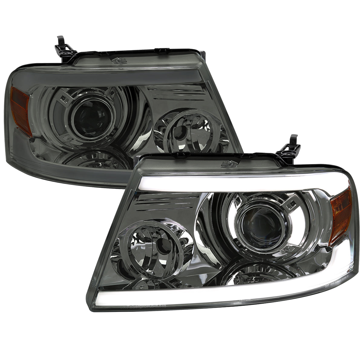 2004-2008 Ford F-150/ 2006-2008 Lincoln Mark LT Projector Style Headlights w/ LED Bar (Chrome Housing/Smoked Lens)