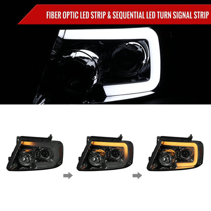 2004-2008 Ford F-150/ 2006-2008 Lincoln Mark LT Switchback Sequential LED C-Bar Projector Headlights (Chrome Housing/Smoked Lens)