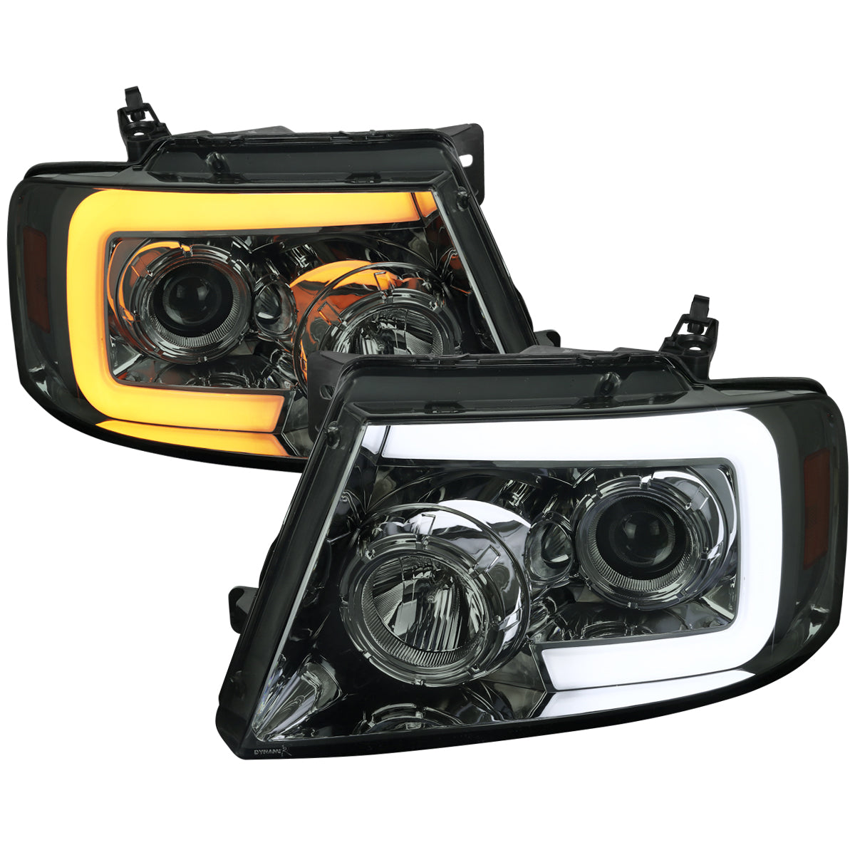 2004-2008 Ford F-150/ 2006-2008 Lincoln Mark LT Switchback Sequential LED C-Bar Projector Headlights (Chrome Housing/Smoked Lens)
