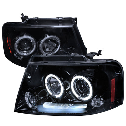 2004-2008 Ford F-150/ 2006-2008 Lincoln Mark LT Dual Halo Projector Headlights (Glossy Black Housing/Smoked Lens)