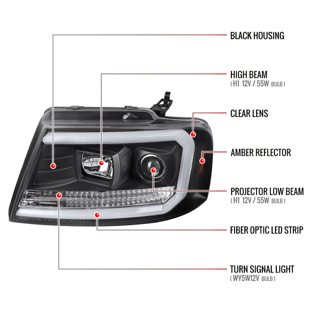 2004-2008 Ford F-150/ 2006-2008 Lincoln Mark LT LED C-Bar Projector Headlights (Matte Black Housing/Clear Lens)