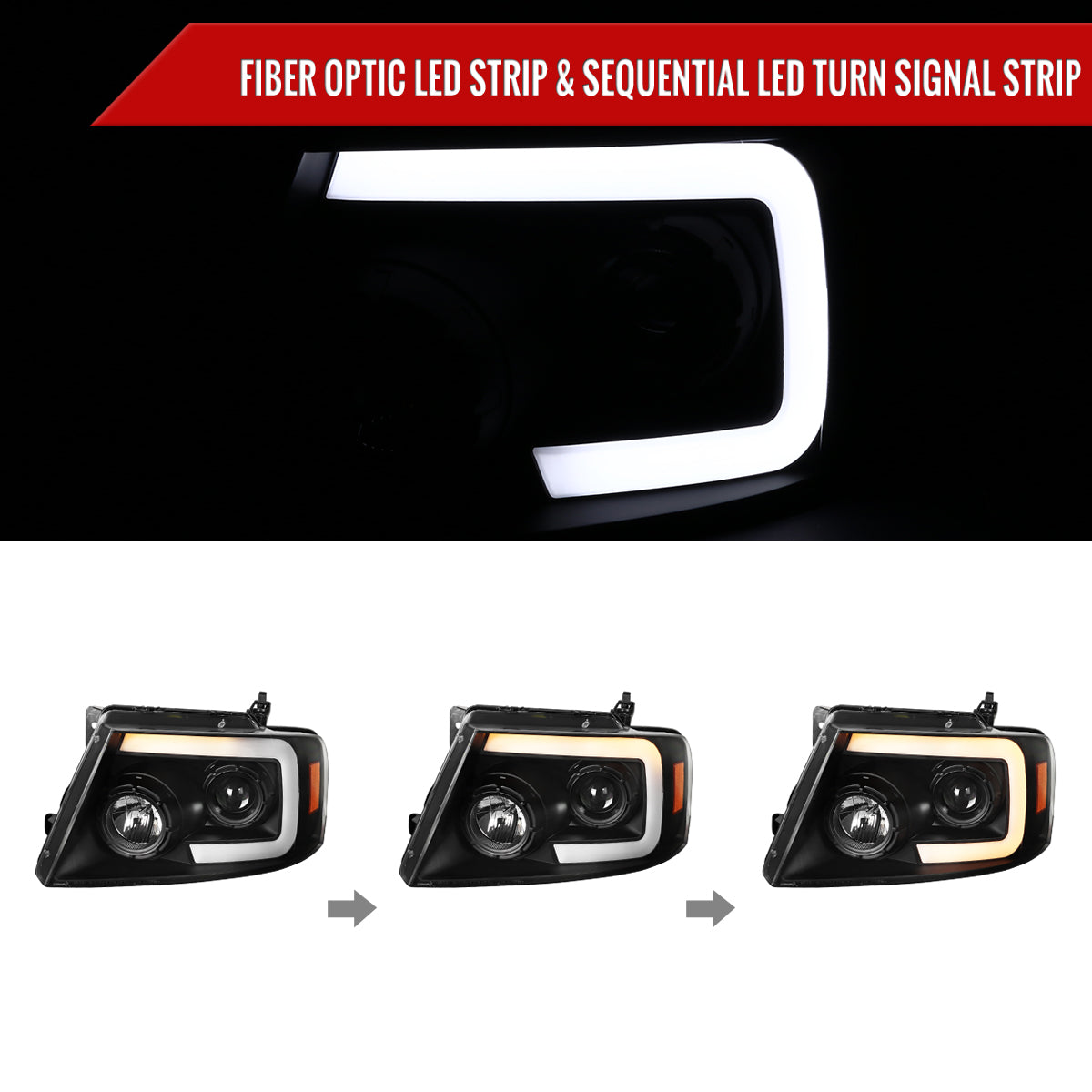 2004-2008 Ford F-150/ 2006-2008 Lincoln Mark LT Switchback Sequential LED C-Bar Projector Headlights (Matte Black Housing/Clear Lens)