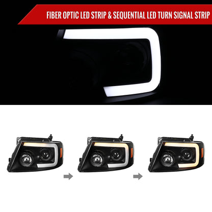 2004-2008 Ford F-150/ 2006-2008 Lincoln Mark LT Switchback Sequential LED C-Bar Projector Headlights (Matte Black Housing/Clear Lens)