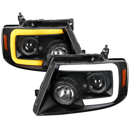 2004-2008 Ford F-150/ 2006-2008 Lincoln Mark LT Switchback Sequential LED C-Bar Projector Headlights (Matte Black Housing/Clear Lens)