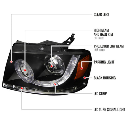 2004-2008 Ford F-150/ 2006-2008 Lincoln Mark LT Halo Projector Headlights w/ SMD LED Light Strip & LED Turn Signal Lights (Matte Black Housing/Clear Lens)