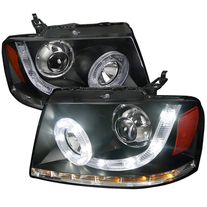 2004-2008 Ford F-150/ 2006-2008 Lincoln Mark LT Halo Projector Headlights w/ SMD LED Light Strip & LED Turn Signal Lights (Matte Black Housing/Clear Lens)