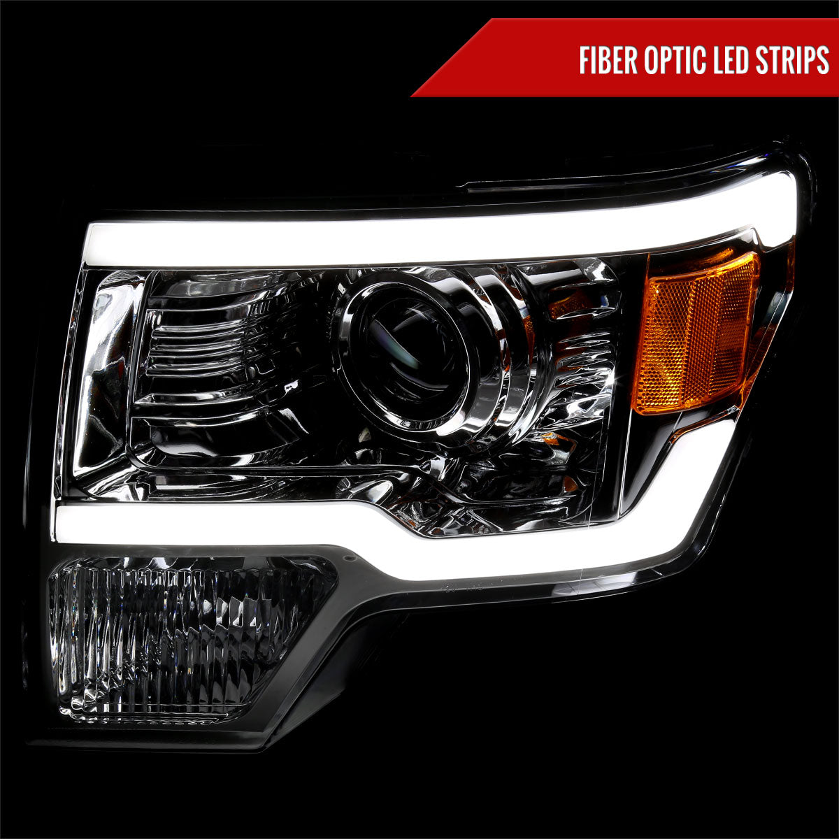 2009-2014 Ford F-150 LED Strip Projector Headlights (Chrome Housing/Clear Lens)