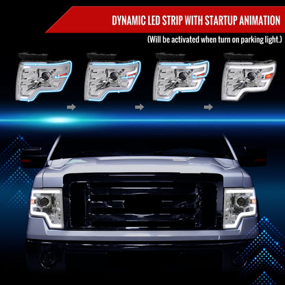 2009-2014 Ford F-150 Switchback Sequential LED Turn Signal Projector Headlights (Chrome Housing/Clear Lens)