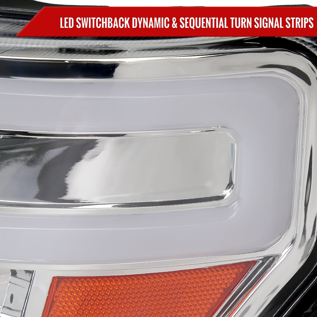2009-2014 Ford F-150 Switchback Sequential LED Turn Signal Projector Headlights (Chrome Housing/Clear Lens)