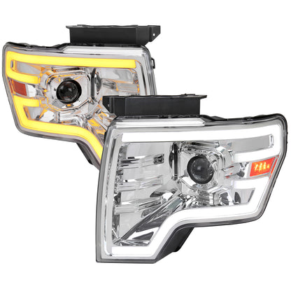 2009-2014 Ford F-150 Switchback Sequential LED Turn Signal Projector Headlights (Chrome Housing/Clear Lens)