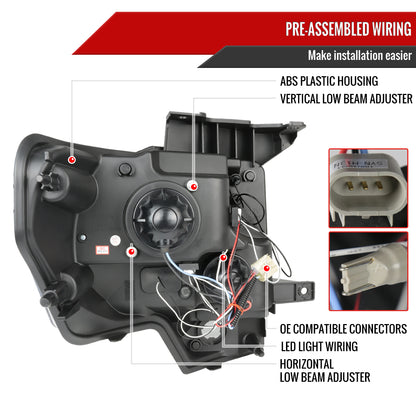 2009-2014 Ford F-150 Dual Halo Projector Headlights (Jet Black Housing/Clear Lens)