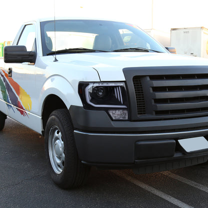 2009-2014 Ford F-150 LED C-Bar Projector Headlights (Glossy Black Housing/Smoked Lens)