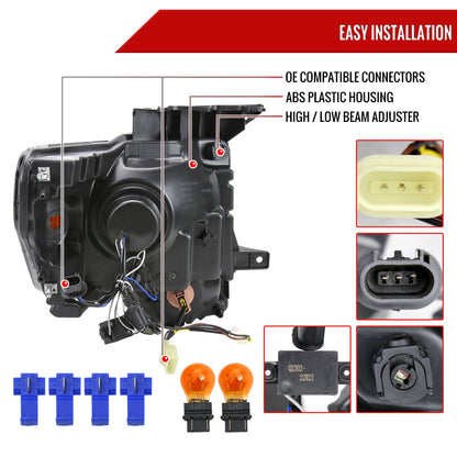2009-2014 Ford F-150 LED Strip Projector Headlights (Chrome Housing/Smoked Lens)