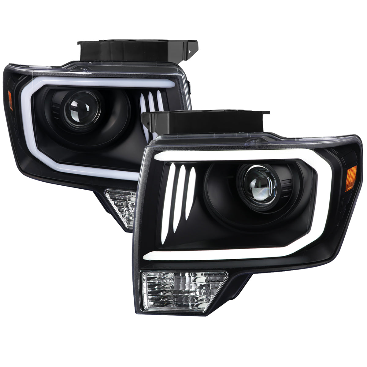 2009-2014 Ford F-150 LED C-Bar Projector Headlights (Matte Black Housing/Clear Lens)