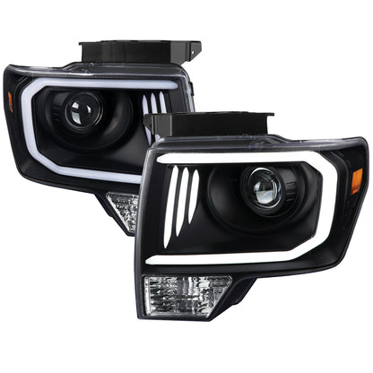 2009-2014 Ford F-150 LED C-Bar Projector Headlights (Matte Black Housing/Clear Lens)
