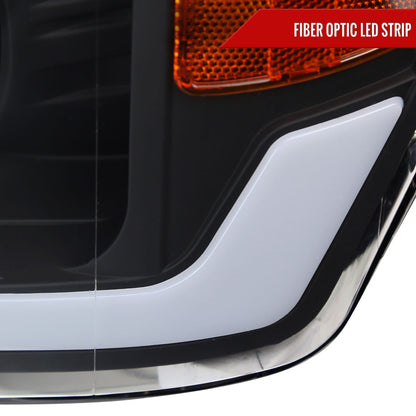 2009-2014 Ford F-150 LED Strip Projector Headlights (Matte Black Housing/Clear Lens)