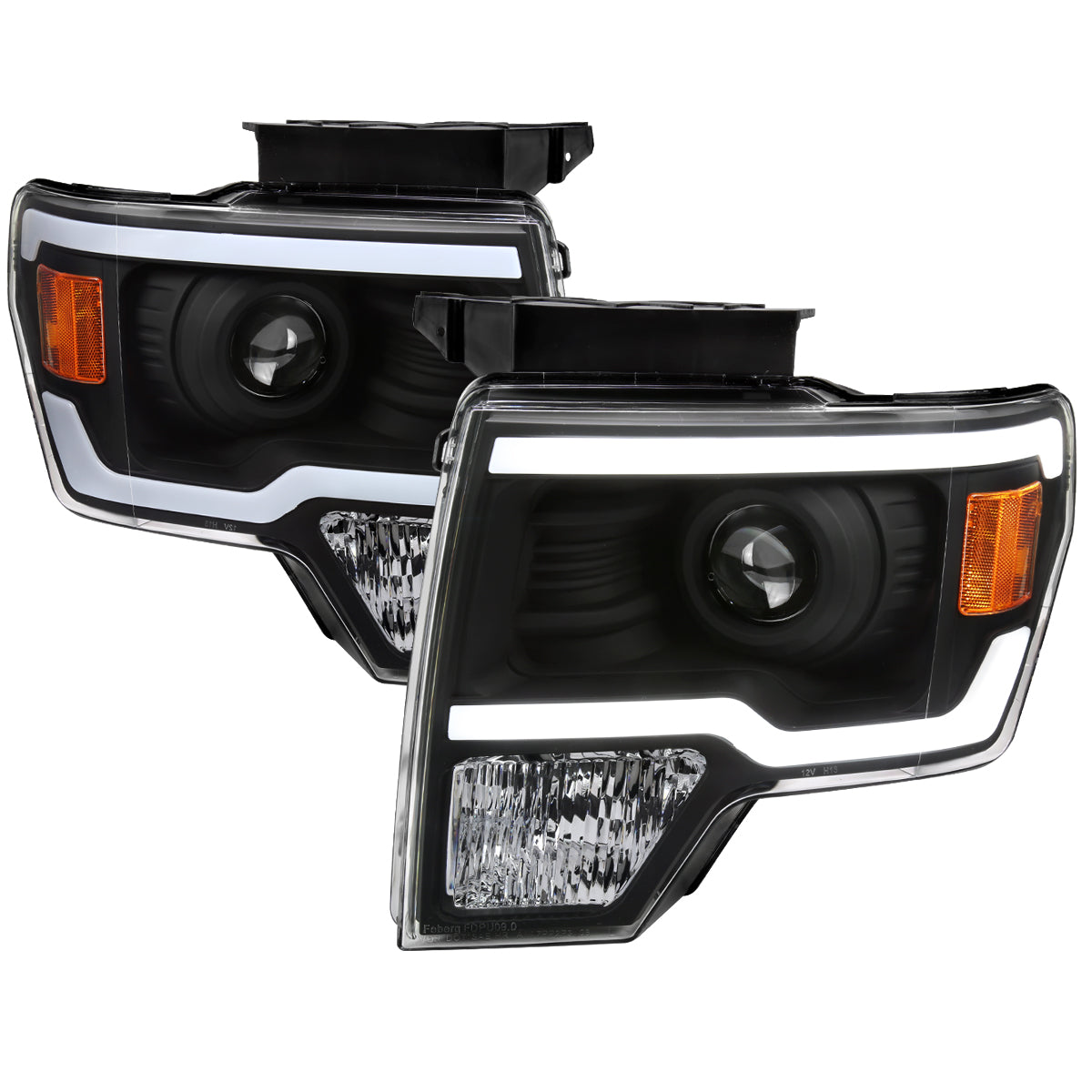 2009-2014 Ford F-150 LED Strip Projector Headlights (Matte Black Housing/Clear Lens)