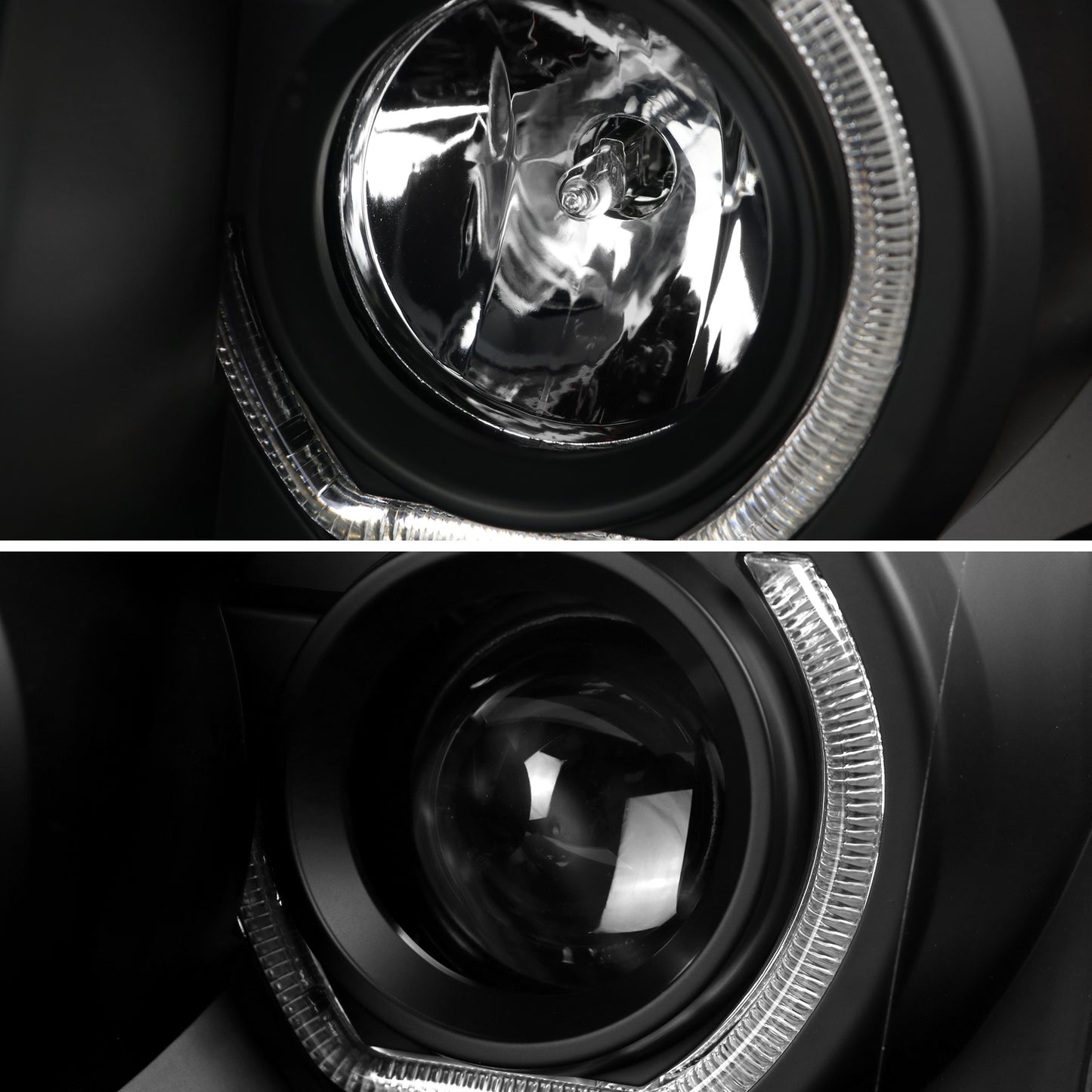 2009-2014 Ford F-150 Dual U-Ring Halo Projector Headlights w/ LED Light Strip (Matte Black Housing/Clear Lens)