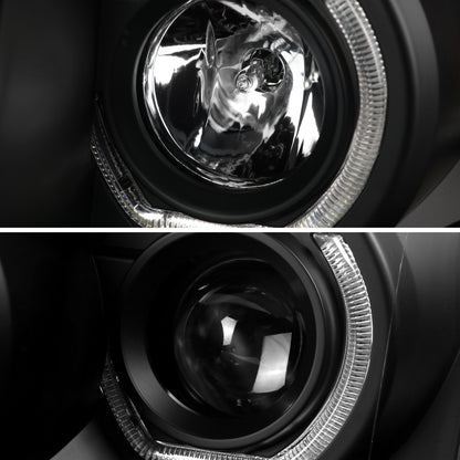 2009-2014 Ford F-150 Dual U-Ring Halo Projector Headlights w/ LED Light Strip (Matte Black Housing/Clear Lens)