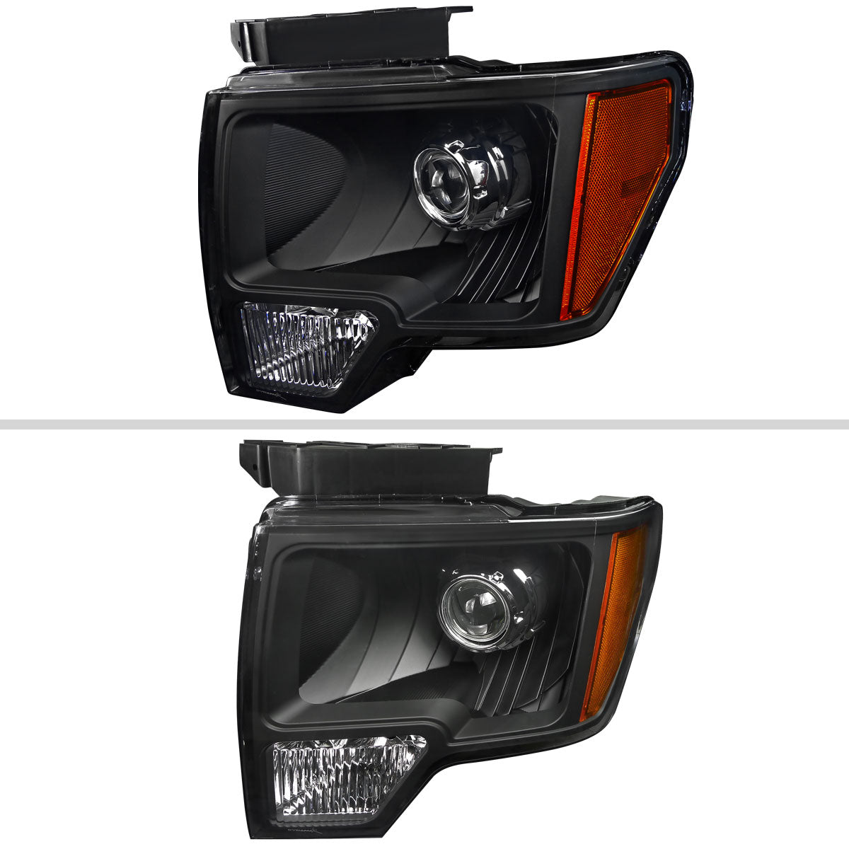 2009-2014 Ford F-150 Projector Headlights w/ Amber Reflectors (Matte Black Housing/Clear Lens)