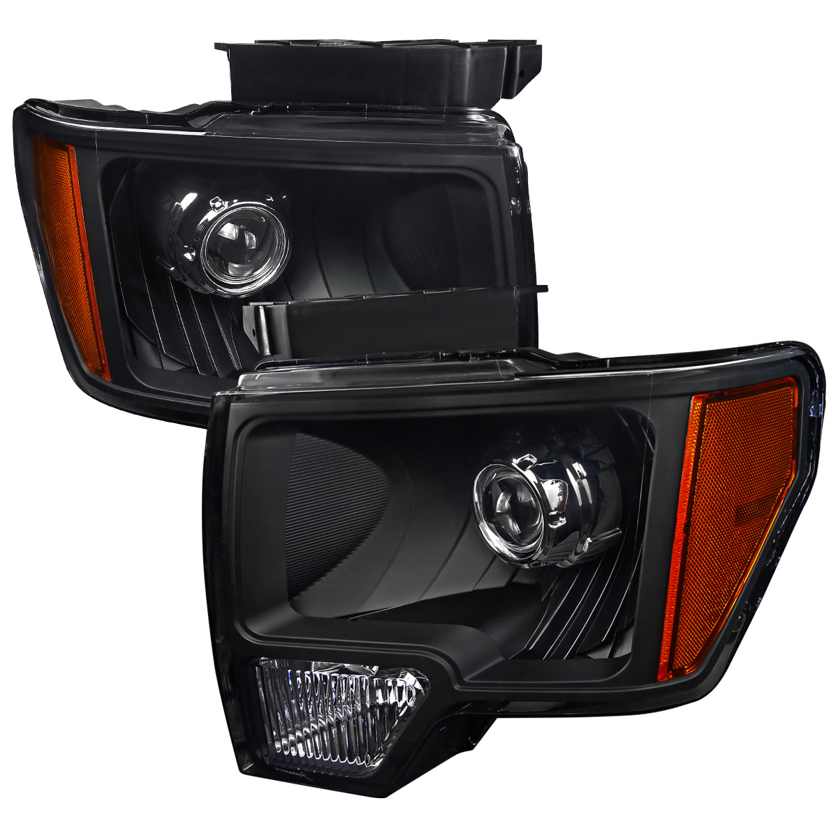 2009-2014 Ford F-150 Projector Headlights w/ Amber Reflectors (Matte Black Housing/Clear Lens)