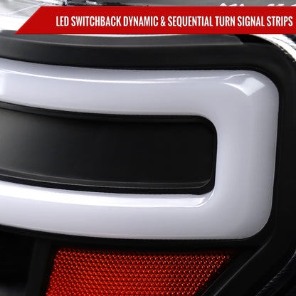 2009-2014 Ford F-150 Switchback Sequential LED Turn Signal Projector Headlights (Matte Black Housing/Clear Lens)