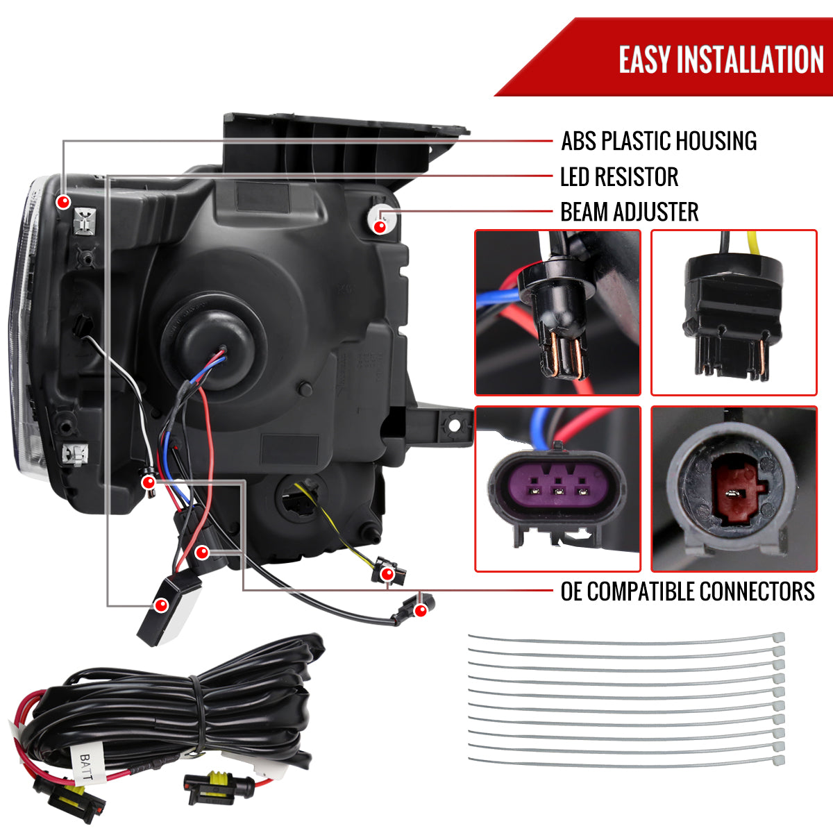 2009-2014 Ford F-150 Switchback Sequential LED Turn Signal Projector Headlights (Matte Black Housing/Clear Lens)
