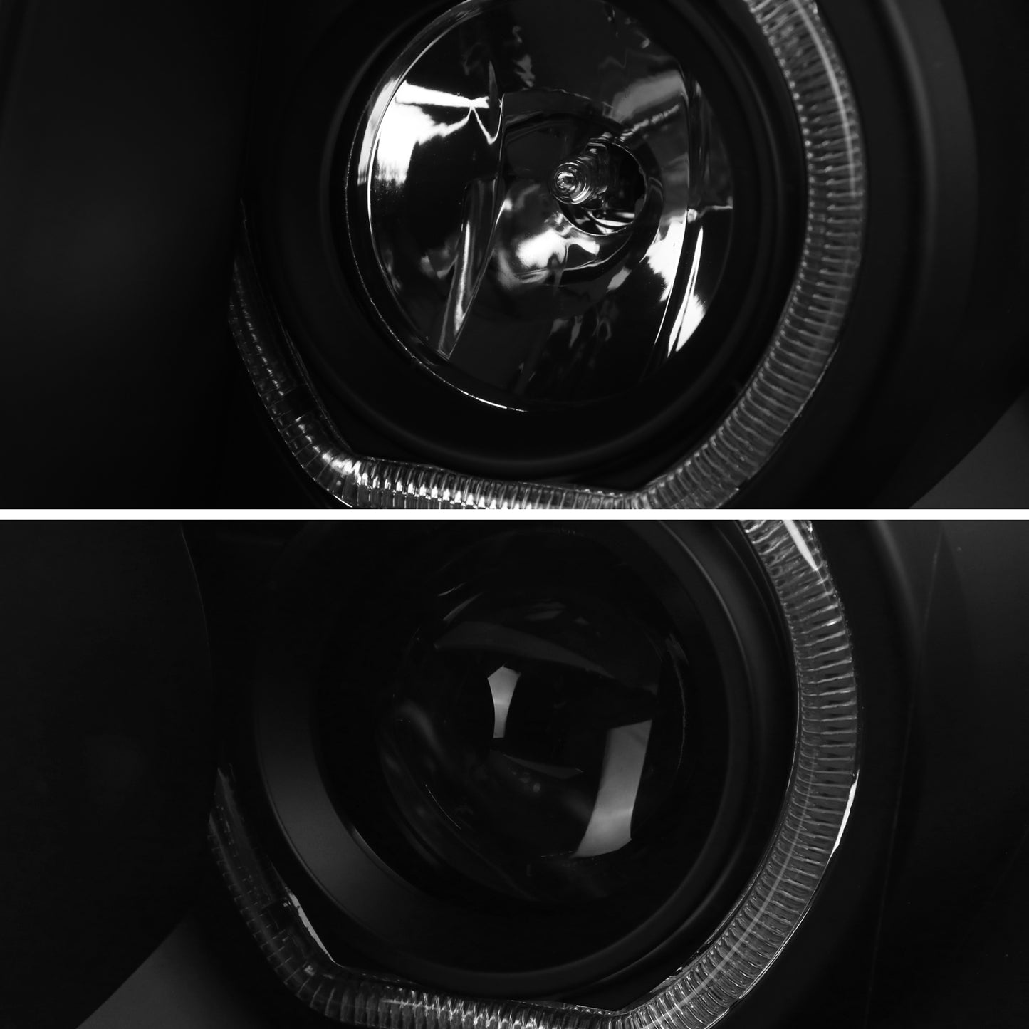 2009-2014 Ford F-150 Dual U-Ring Halo Projector Headlights w/ LED Light Strip (Black housing/Smoked Lens)