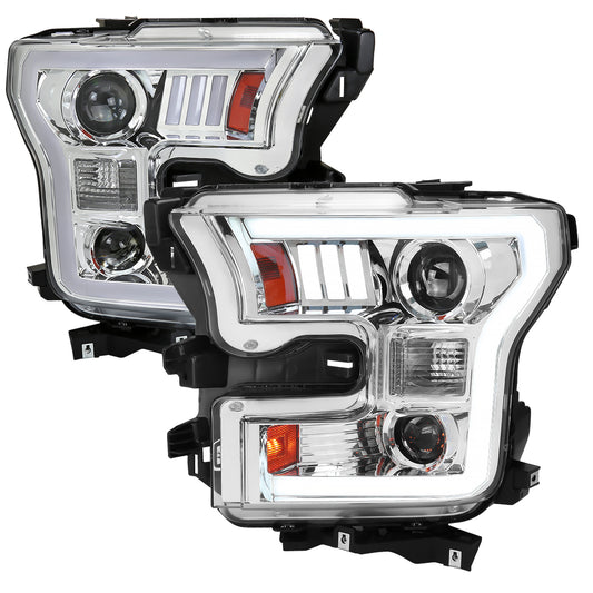2015-2017 Ford F-150 LED Bar Projector Headlights - RS (Chrome Housing/Clear Lens)