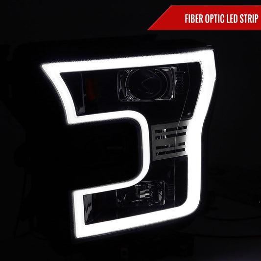 2015-2017 Ford F-150 LED Bar Projector Headlights (Jet Black Housing/Clear Lens)