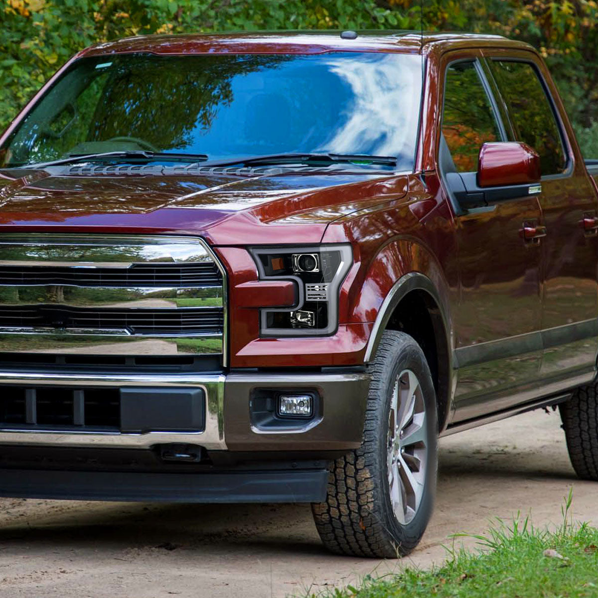 2015-2017 Ford F-150 LED Bar Projector Headlights (Jet Black Housing/Clear Lens)