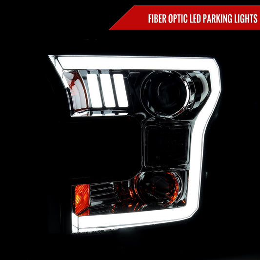 2015-2017 Ford F-150 LED Bar Projector Headlights (Chrome Housing / Smoked Lens)