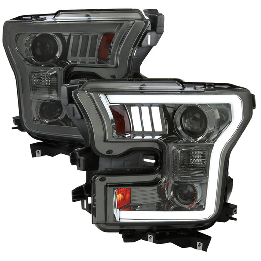 2015-2017 Ford F-150 LED Bar Projector Headlights (Chrome Housing / Smoked Lens)