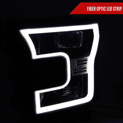 2015-2017 Ford F-150 LED Bar Outline Projector Headlights (Glossy Black Housing/Smoked Lens)
