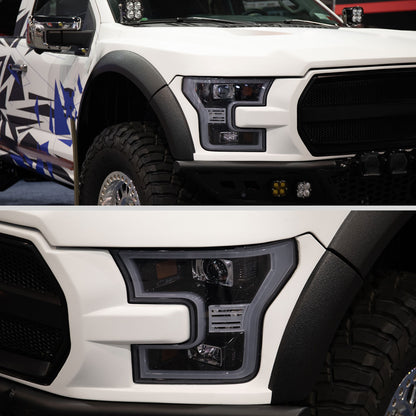 2015-2017 Ford F-150 LED Bar Outline Projector Headlights (Glossy Black Housing/Smoked Lens)