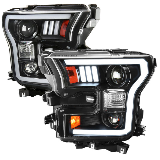 2015-2017 Ford F-150 LED Bar Projector Headlights - RS (Matte Black Housing / Clear Lens)