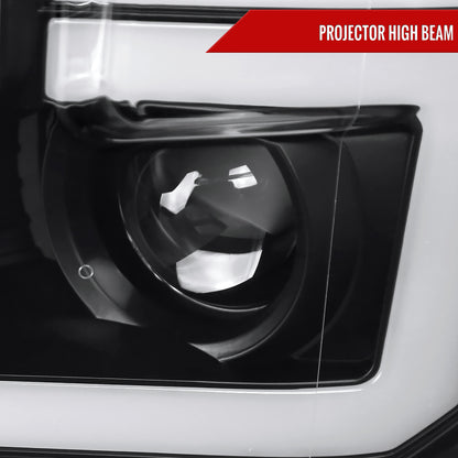 2015-2017 Ford F-150 LED Bar Projector Headlights w/ Switchback Sequential Turn Signals (Black Housing / Clear Lens)