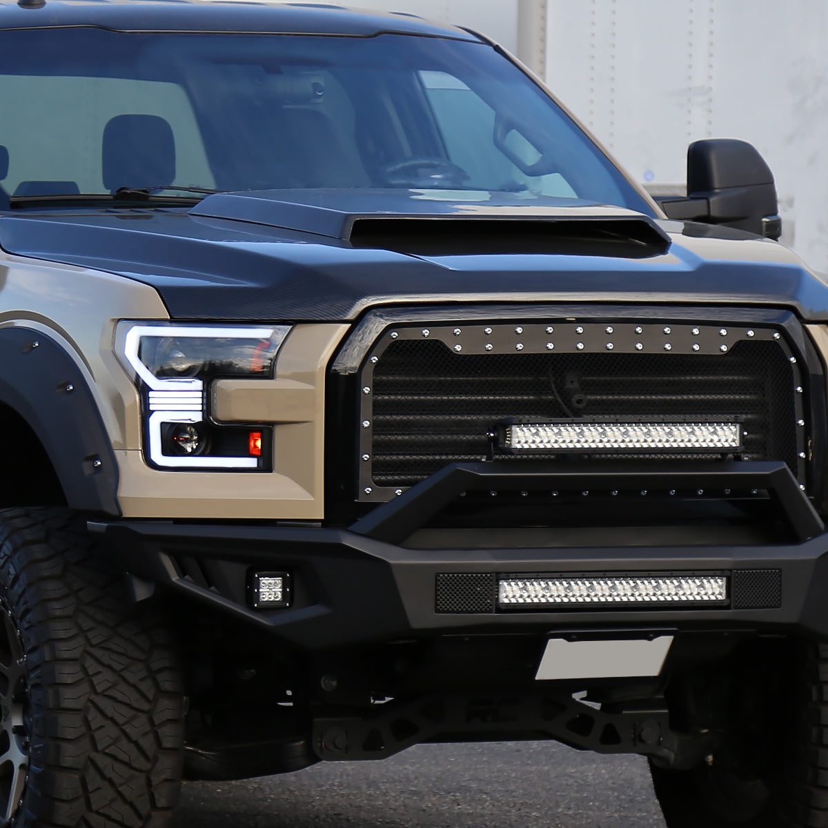 2015-2017 Ford F-150 LED Bar Projector Headlights w/ Switchback Sequential Turn Signals (Black Housing / Clear Lens)