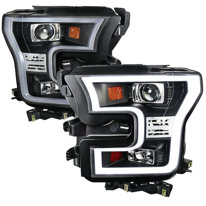 2015-2017 Ford F-150 LED Bar Projector Headlights (Matte Black Housing/Clear Lens)