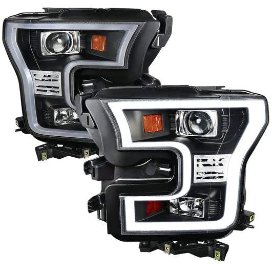 2015-2017 Ford F-150 LED Bar Projector Headlights (Matte Black Housing/Clear Lens)