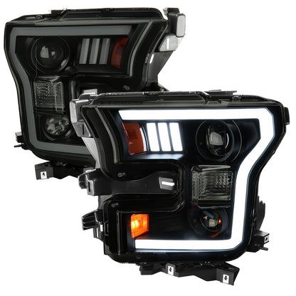 2015-2017 Ford F-150 LED Bar Projector Headlights - RS (Black Housing/Smoked Lens)