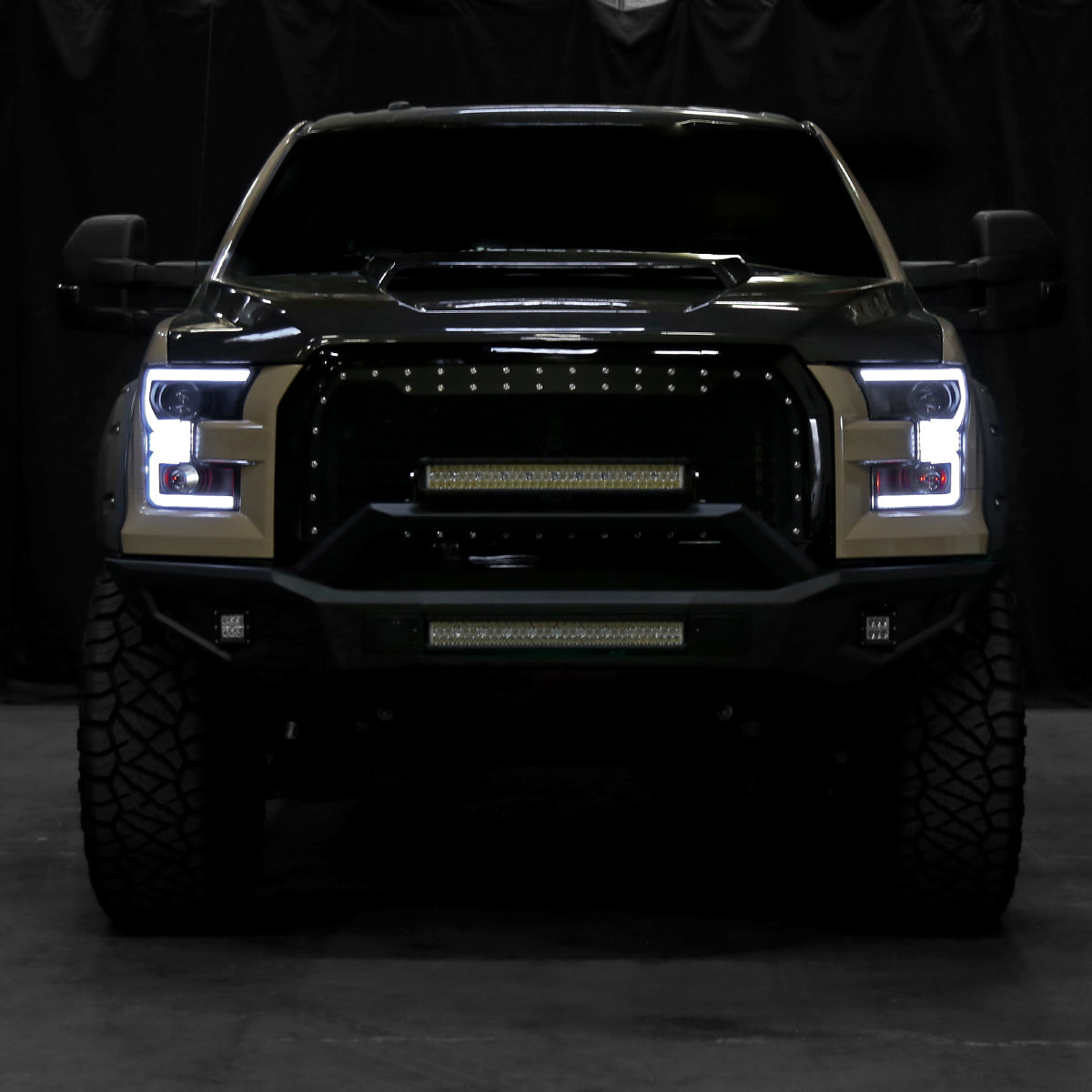 2015-2017 Ford F-150 LED Bar Projector Headlights w/ Switchback Sequential Turn Signals (Black Housing / Smoked Lens)