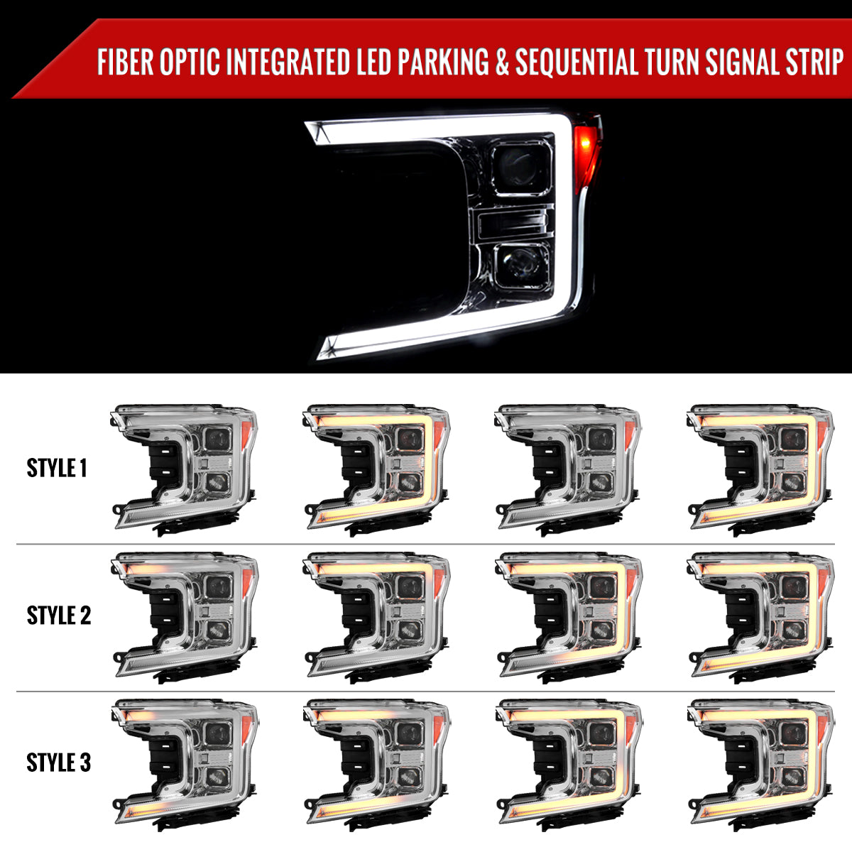 2018-2020 Ford F-150 LED C-Bar Projector Headlights w/ Switchback Sequential Turn Signal Lights (Chrome Housing / Clear Lens)
