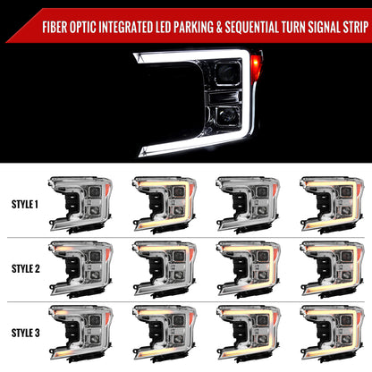 2018-2020 Ford F-150 LED C-Bar Projector Headlights w/ Switchback Sequential Turn Signal Lights (Chrome Housing / Clear Lens)
