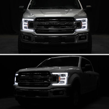 2018-2020 Ford F-150 LED C-Bar Projector Headlights (Chrome Housing / Clear Lens)
